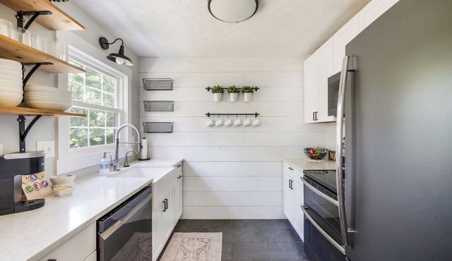 Feels like home w/full amenities! Our guests rave that our house is the cleanest they've ever stayed in-book with us to see for yourself. Perfect backyard for relaxing, playing corn-hole, or having a small gathering w/friends & family.