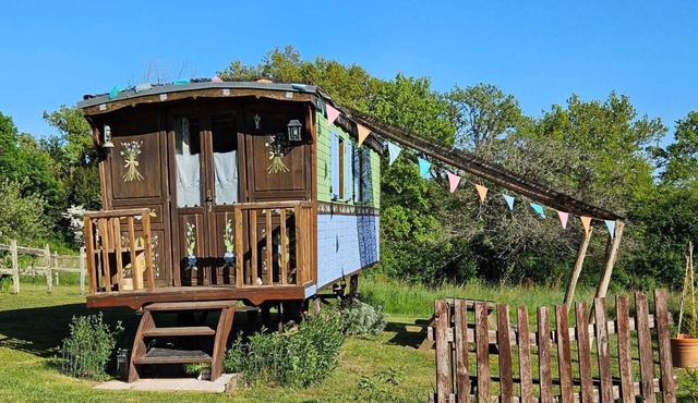 Fleur des Champs" caravan, Nordic bath and shared pool