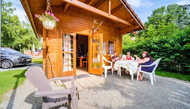 Flower Camping du Lac de la Seigneurie * - Chalet CONFORT Alpina 28 m2 (1 bedroom + 1 mezzanine bedroom) + wooden stove(032a) 4 persons