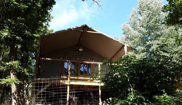 Flower Camping La Rochelambert * - Lodge Wood 4 Seasons Comfort 37m2 (2 bedrooms) including covered terrace 12m2 + River side 4 people