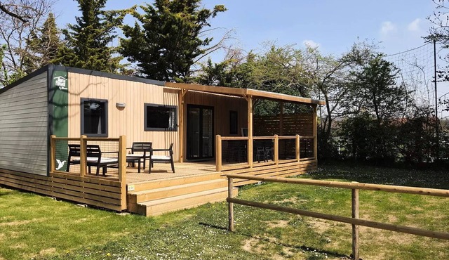 Flower Camping Le Château * - Homeflower Premium 35m2 3 bedrooms + TV + dishwasher + air conditioning + terrace XL semi-covered 6 people