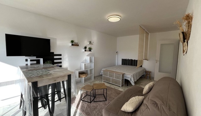 Fréjus Plage, studio 30m2, 4 people, air-conditioned, high-speed wifi, private parking, balcony