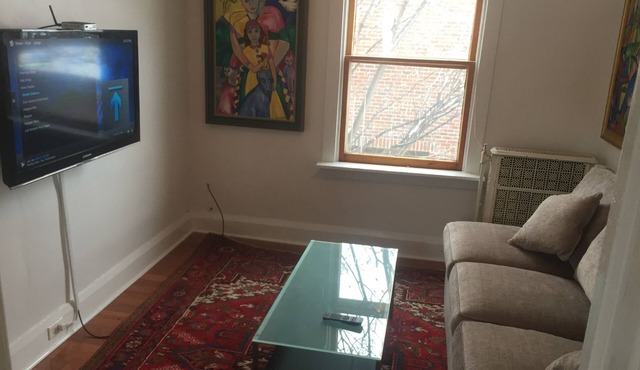 Furnished 2 bedroom flat on 3rd Floor of downtown family home. Walk everywhere!