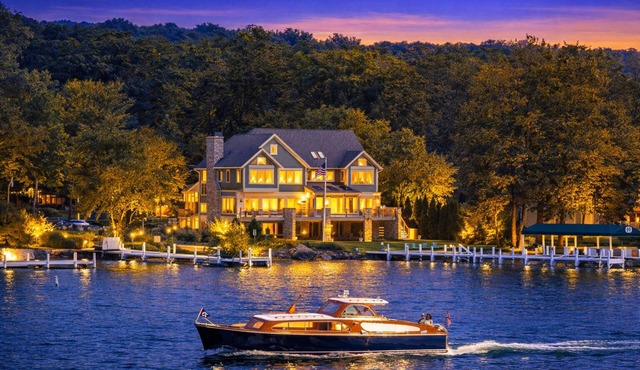 Geneva Lakefront Luxury Home with Private Pier Tennis Court