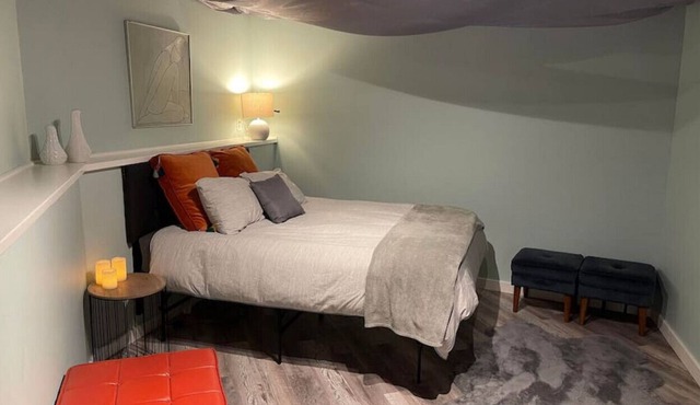 Geodesic Dome bedroom with cedar hot tub