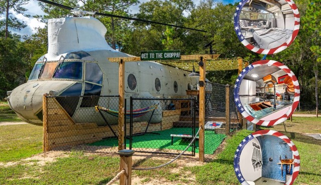 Get to the CHOPPA! One-of-a-kind 2/1 HELICOPTER on 5 acres in the woods!