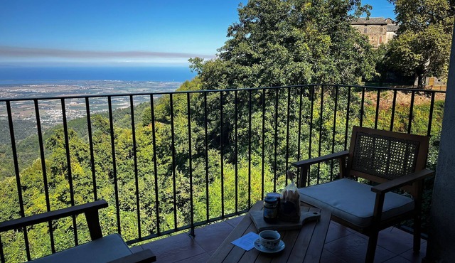 Gite 2 épis in a green setting, panoramic sea view