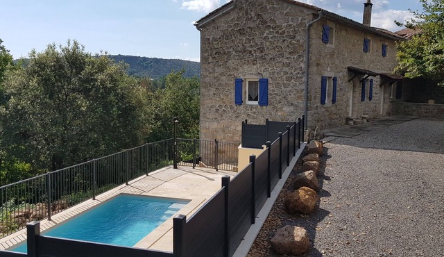 Gîte Ardèche, private and secluded swimming pool, large courtyard, terraces,