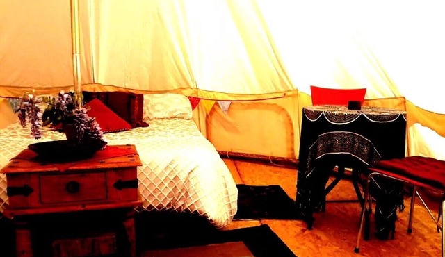 Glamp ~ Camp in style with a difference. Bathroom next to your Glamp. Cozy.