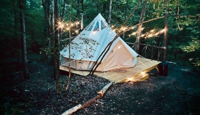 Glamping Bell Tent in a forest escape right next to the lake!