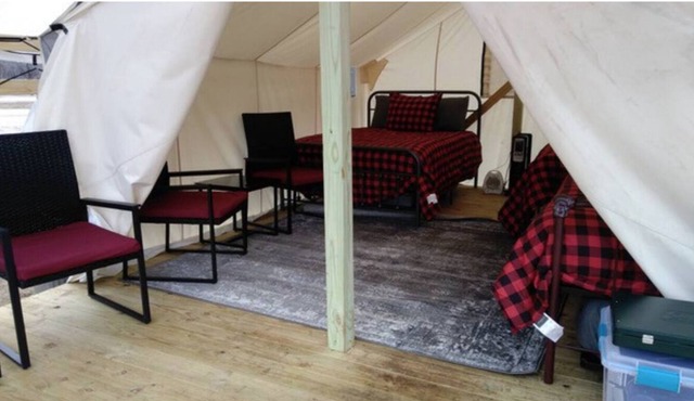 Glamping Wall Tent in a Cozy Forest Setting at Camp Rio