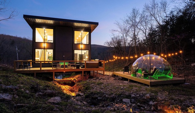 Glass Cabin OVER Creek | Hot Tub+Grotto Pool+Dome