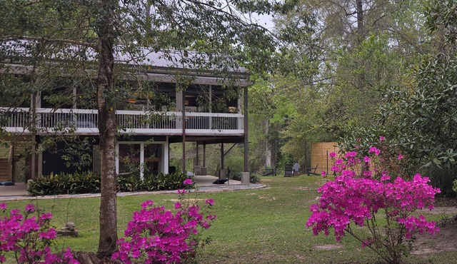 Glass House on scenic Bogue Falaya river