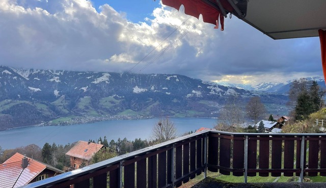Golden view of the lake and Mountains