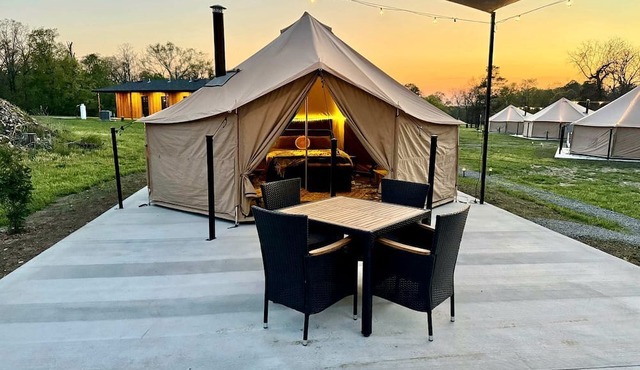 Goregous Bell Tent Glamping with Wood Burning Stove on the Illinois River near Tahlequah, OK