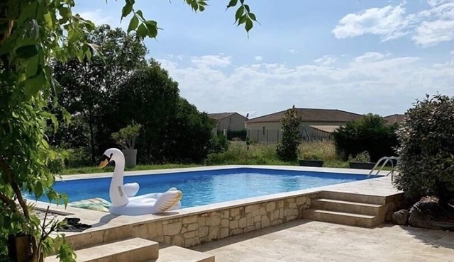 Green house with swimming pool