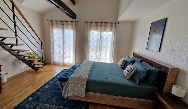 guest room overlooking the town of Lourdes and splendid view of the Pyrenees