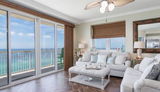 GULF FRONT @ CELADON BEACH~Quiet West End! Wraparound Balcony ~ Free Beach Chair Service!