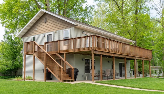 Gun Lake home w/private lot, dock, and tons of parking!