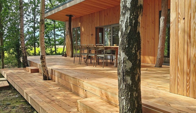 Handbuilt cottage in untouched forest by Langø