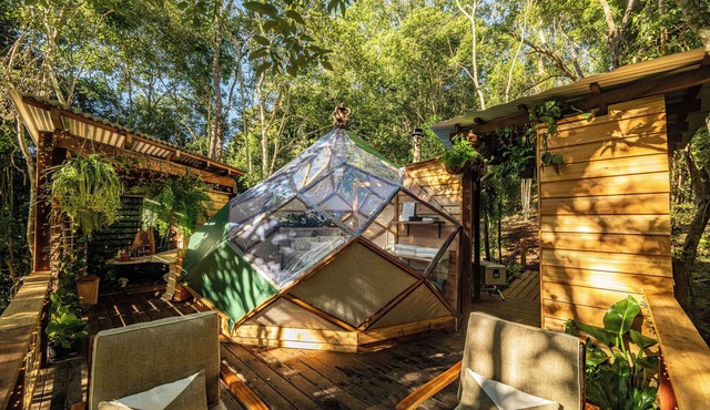 Handcrafted Glamping Zome Surrounded by Rainforest.
