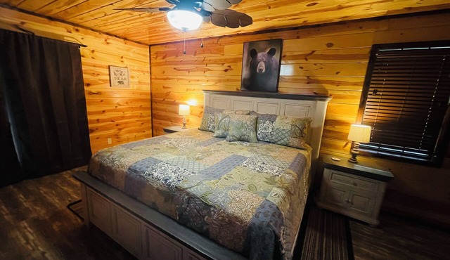 HAPPY TAILS is a cozy pet friendly cabin with beautiful views, fenced yard,WIFI
