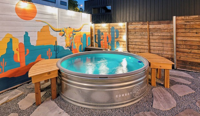 Heated Cowboy Pool: Modern Austin Retreat