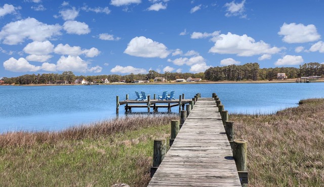Heron's Cove on Salt Meadow | Bayfront Views, Dock, King Suites, Fireplace + Pet Friendly