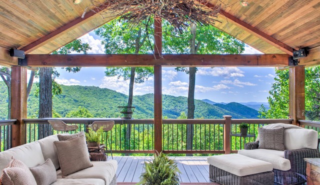 Hillside Cottage | Asheville Mountain View Retreat with Outdoor Fireplace & Fire Pit