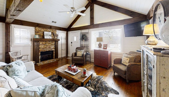 Historic cottage in rural Beverly Hills, TN with fireplace & countryside views