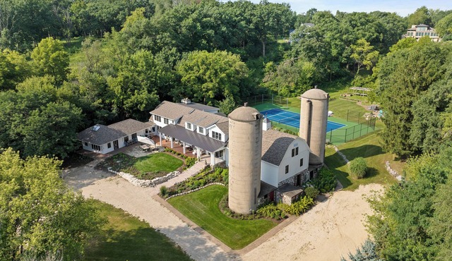 Historic Geneva Lake Barn Retreat with Swim Spa Tennis Court Fire Pit