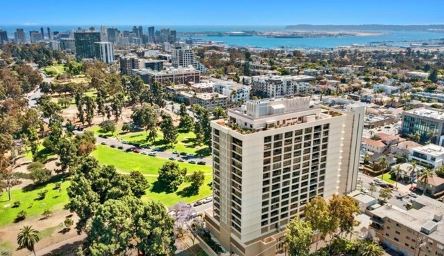 Historic post modern mid rise with floor to ceiling window views on Balboa Park.