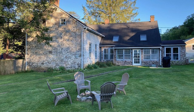 Historic stone farmhouse with rail trail and river access