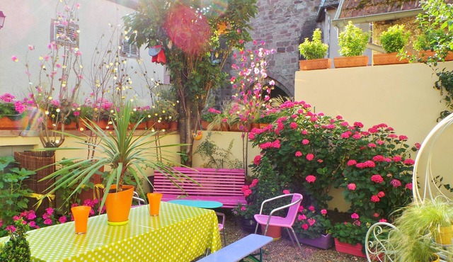 Home and garden in vibrant colored frame ready villagers living