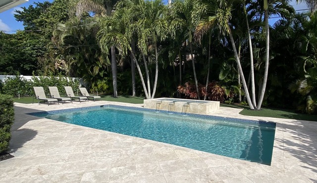 Home gut renovated in 2024 oversized heated saltwater pool near the beach & town