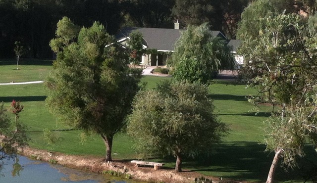 Home in park like setting with 3 acre lake .