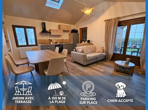 Horizon Marin maison plain pied à 150m de la plage d'Asnelles, vue mer d'une chambre, entièrement rénovée en 2026, jardin, belle terrasse, parking privatif, au coeur des plages du débarquement, proche de tous commerces, près de Bayeux