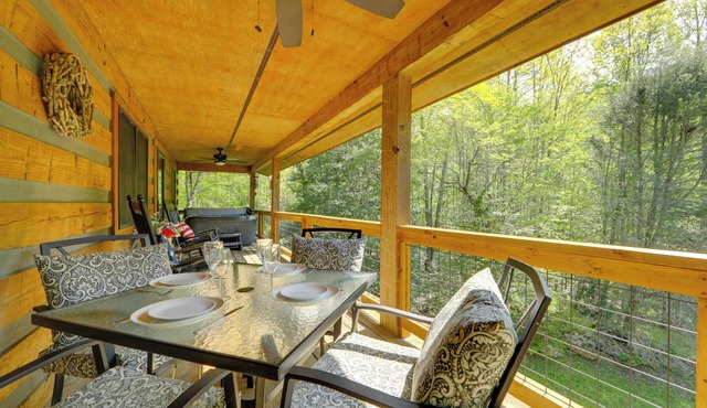 Hot Tub & Fire Pit! Creekfront Bryson City Cabin