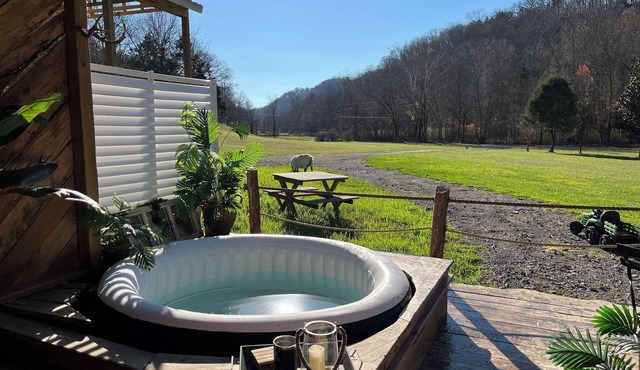 Hot Tub Outdoor Movie Screen Mountains