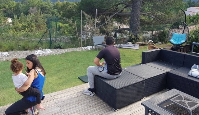 House surrounded by protected forest, in the mountains with above-ground pool