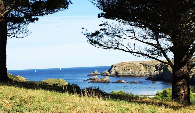 House on the wild coast of beautiful island at sea
