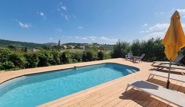House with swimming pool, garden, terrace with panoramic view Ardèche
