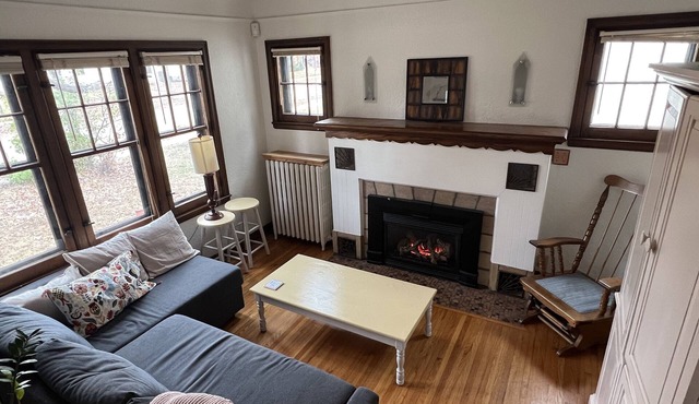 Hygge House: fireplace and garage