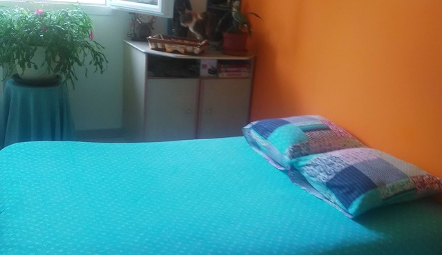 I rent a room for two people in a single-storey house in a quiet area.