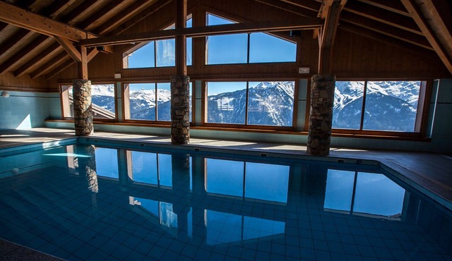 In a luxury MGM chalet with heated pool close to the gondola and slopes