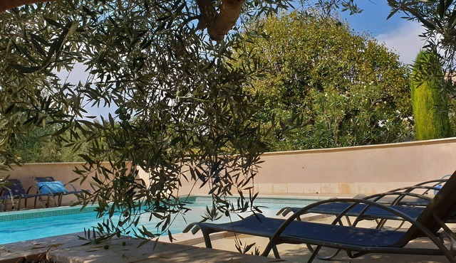 In Provence, lovely renovated farmhouse with swimming pool, wooded and flowered grounds
