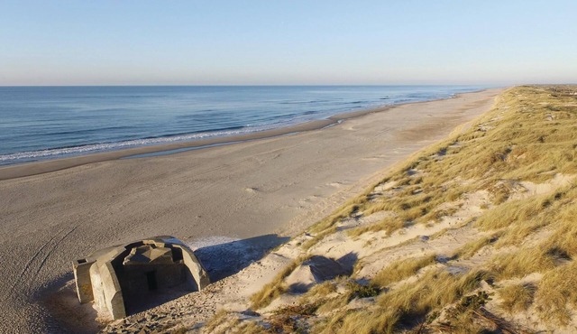 In the countryside and surrounded by fields lies this idyllic farmhouse with a thatched roof.