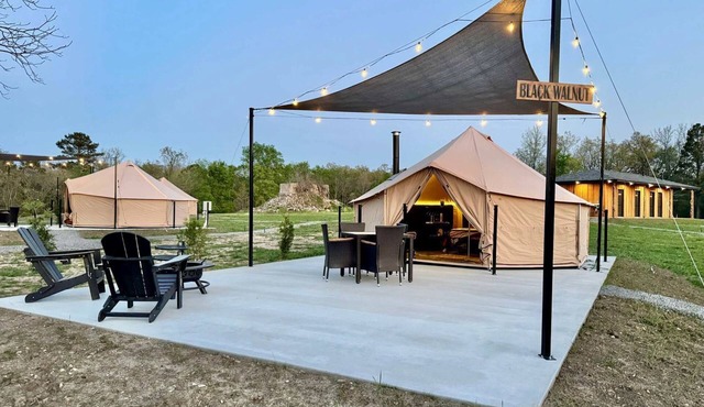 Incredible Bell Tent with Fire Pit on Private Patio for a Cozy Glamping Escape in Tahlequah, Oklahoma
