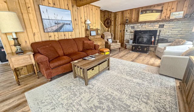 Incredible lakefront house with cottages, dock, fire pit, decks, & amazing views