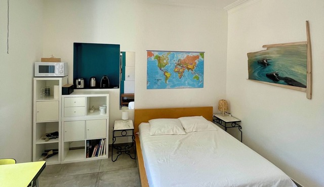 Individual bedroom and bathroom, entrance and garden